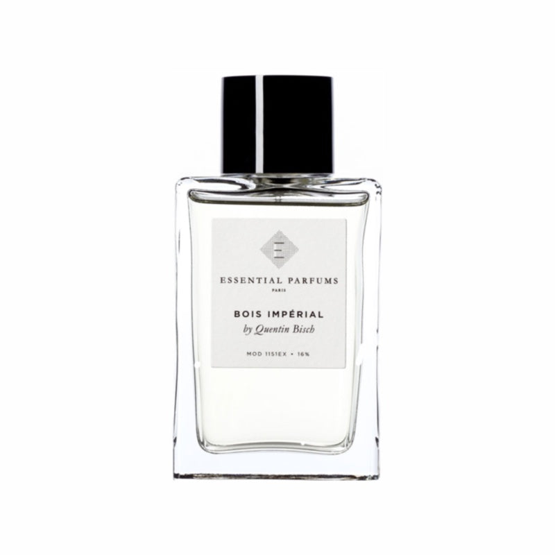 בקבוק בושם Bois Imperial של Essential Parfums בעיצוב מינימליסטי הניתן למילוי חוזר